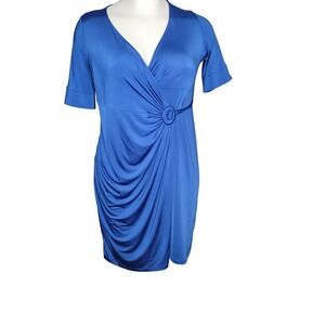 A‎ Pea in the Pod Faux Wrap Midi Dress Size Large Blue V neck Maternity Casual